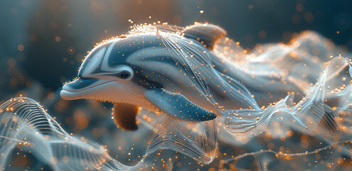 Dolphin swimming gracefully with light reflections underwater.
