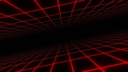 3d retro neon red abstract background with laser lines. Synthwave grid videogame style. Vj futuristic sci-fi 80s 90s y2k wireframe net. Rave disco music poster, Vintage template Animation 30fps loop	