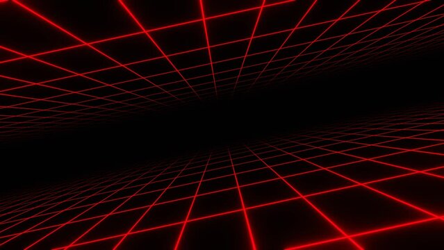 3d retro neon red abstract background with laser lines. Synthwave grid videogame style. Vj futuristic sci-fi 80s 90s y2k wireframe net. Rave disco music poster, Vintage template Animation 30fps loop	