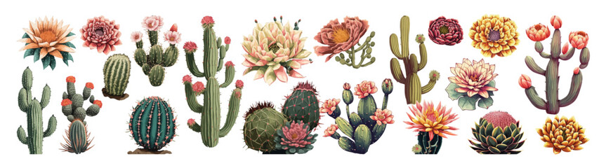 Watercolor vector set of cactus and succulent. Plant illustration. - obrazy, fototapety, plakaty