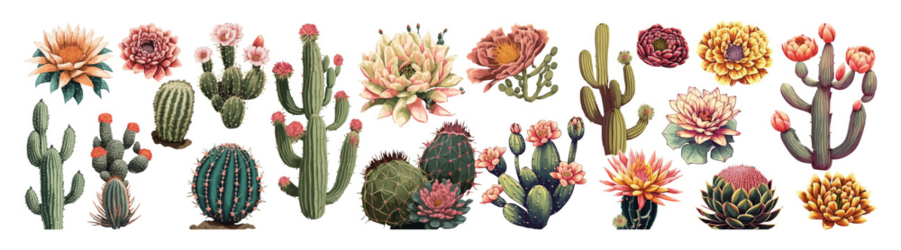 Watercolor vector set of cactus and succulent. Plant illustration.