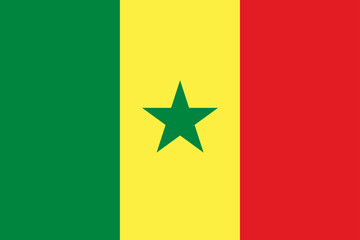 Close-up of green, yellow and red national flag of African country of Senegal with green star. Illustration made February 19th, 2024, Zurich, Switzerland.