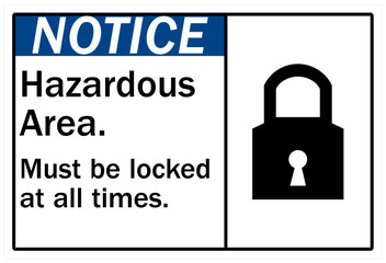 Hazardous area warning sign and labels must be locked at all times