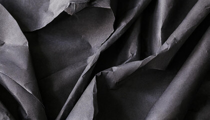Black ripped wrinkly warp stain sill crumpled paper texture. black fabric textured crumpled paper background. panorama black paper texture background - obrazy, fototapety, plakaty