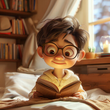 A delightful cartoon character book in hand imagines themselves as the hero in a heartwarming story cuteness abound