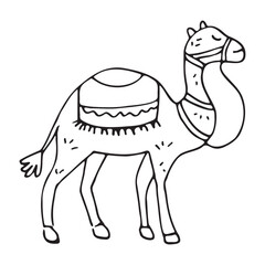 Cute camel. Cartoon outlined illustration. Vector image