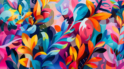 Vibrant Abstract Floral Mural Digital Art Background