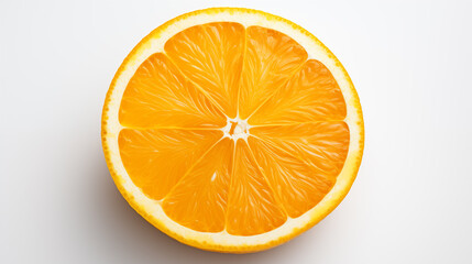 Top view of a fresh orange slice on white background.