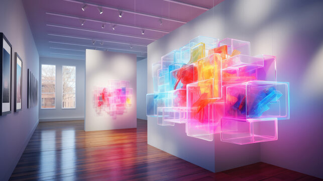 Virtual museum. AI and Augmented Reality . Art installations in the gallery
