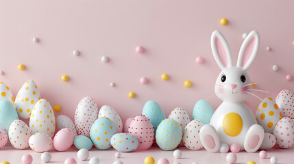easter bunny and easter eggs backdrop, pastel colours - 740043578