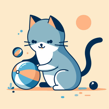 Illustration of a cat playing with ball. simple and minimalist