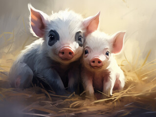 Two little pigs. Digital art.