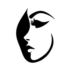Vector illustration of stylized woman's face on white separate background