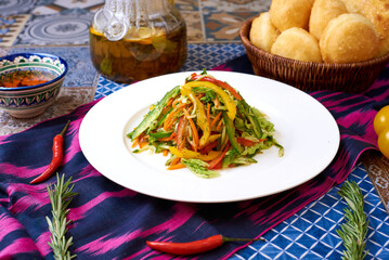 salad of fresh vegetables. oriental background