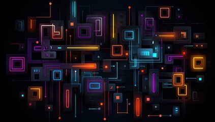 Neon squares on a dark background
