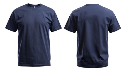 Maqueta de camiseta de hombre color azul marino. Vistas frontal y posterior. Generado por IA.