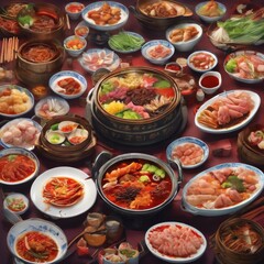Obraz premium Traditional Chinese Cuisine Featuring Diverse Dishes from Various Regions, culinary, region, spicy, sauce, texture, portion, meal