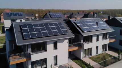 two adjacent country houses with solar panels on the roofs