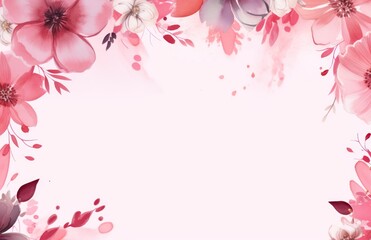 Pink floral watercolor frame background illustration