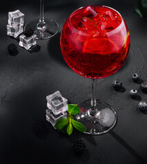 Sangria Cocktails with Ice Cubes and Mint