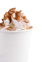 Latte coffee with whipped cream isolated
