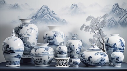 a lot of vases based on Chinese motifs