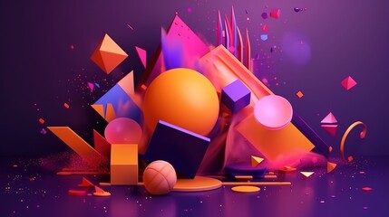 installation of different shapes on a purple background
