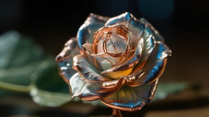 A delicate iridescent rose in an opal shell