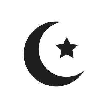 Ramadan concept, crescent moon and star icon, line block style, vector illustration