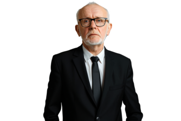 Portrait studio Smart and healthy senior business man wearing suit and t shirt that posing and smiling relaxedly isolated on transparent png background.