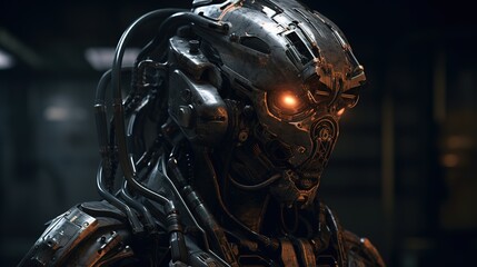 Fototapeta premium a robot with yellow glowing eyes