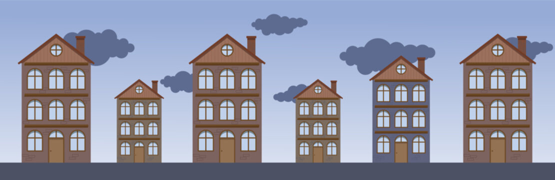 Minimalism of urban buildings. The minimum suburban residential building of vector illustrations. The structure of the city residential appearance.