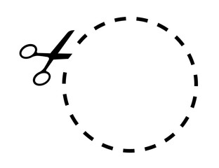 Cut Here Symbol with Scissors circle shape black line color vector 10 eps