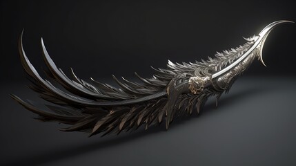 metal feather on a black background