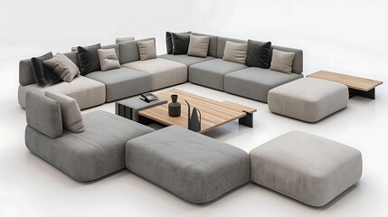 A modern TV lounge with a modular sofa arrangement, allowing for easy customization and rearrangement