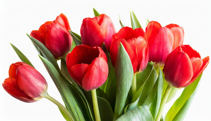 Red tulip bouquet isolated on white background