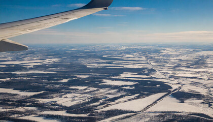 Naklejka na ściany i meble View of winter landscape from an aircraft, Yellowknife, Northern Territories, Canada