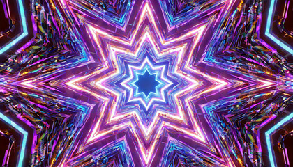 Abstract neon star shaped pattern 3d illustration