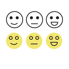 Sad, neutral, satisfied, happy emoji set on white background. Emotion levels on scale different faces icon. Satisfaction feedback with emoticon concept. Vector illustration in flat style