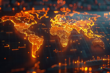 Fototapeta na wymiar 3D business world map glowing with trade routes global economy visualized