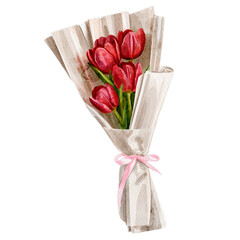 Fototapeta premium Bouquet of tulips, illustration of flowers in watercolor style, no background