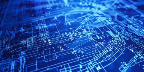 Obraz premium music under construction on blueprints, building projects concept