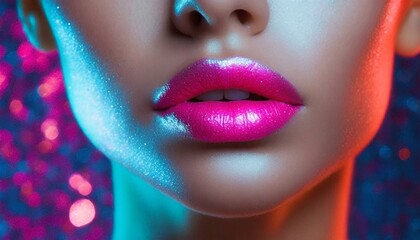 Close-up of woman's neon pink lips