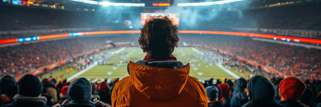Sport fun watches an American football game in the stadium - stock photo