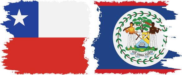 Belize and Chile grunge flags connection vector