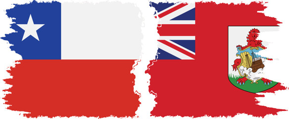 Bermuda and Chile grunge flags connection vector