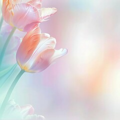 hello spring background with tulip flowers and leaves