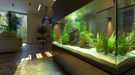 Create a beautiful fish tank in a modern style