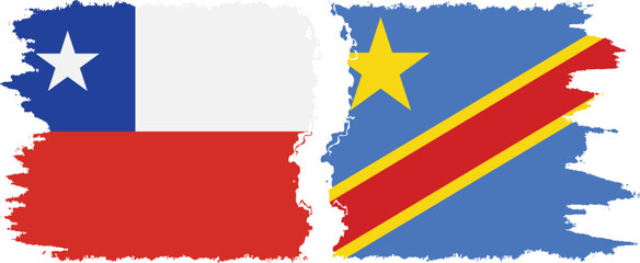 Congo - Kinshasa and Chile grunge flags connection vector