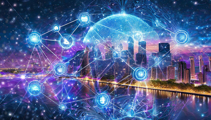 Communication technology , smart connection IOT and people network technology concept. People using connective device to connect to the secured internet network and cloud computing server vexel